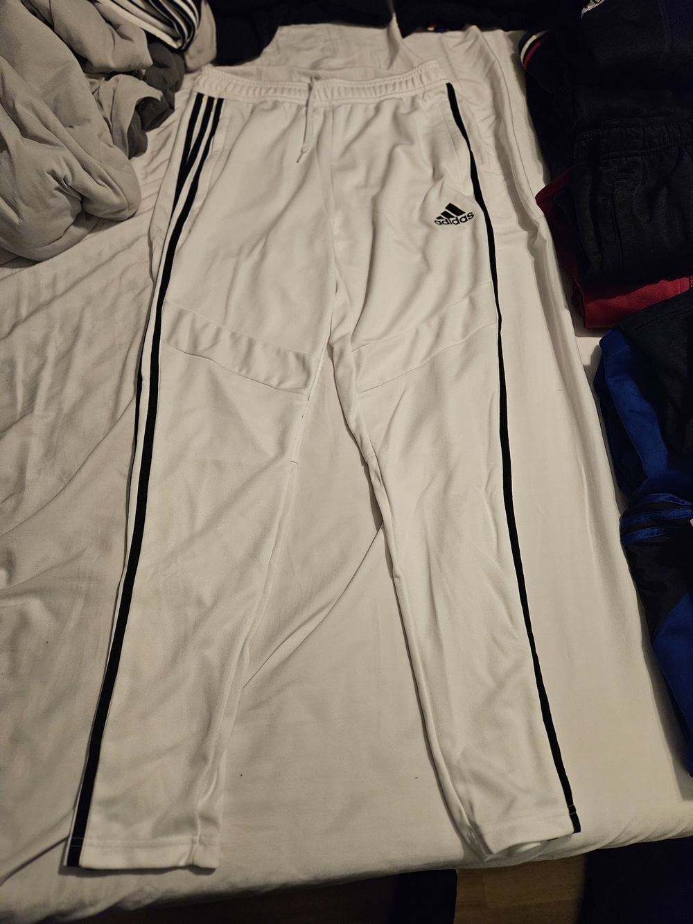 adidas Men’s White Joggers with Black Side Stripes